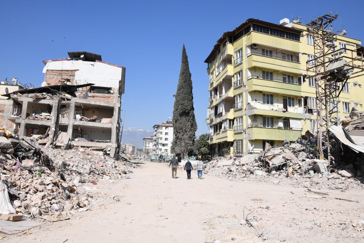 Streets turned into rubble after a quake in Hatay, Turkey.