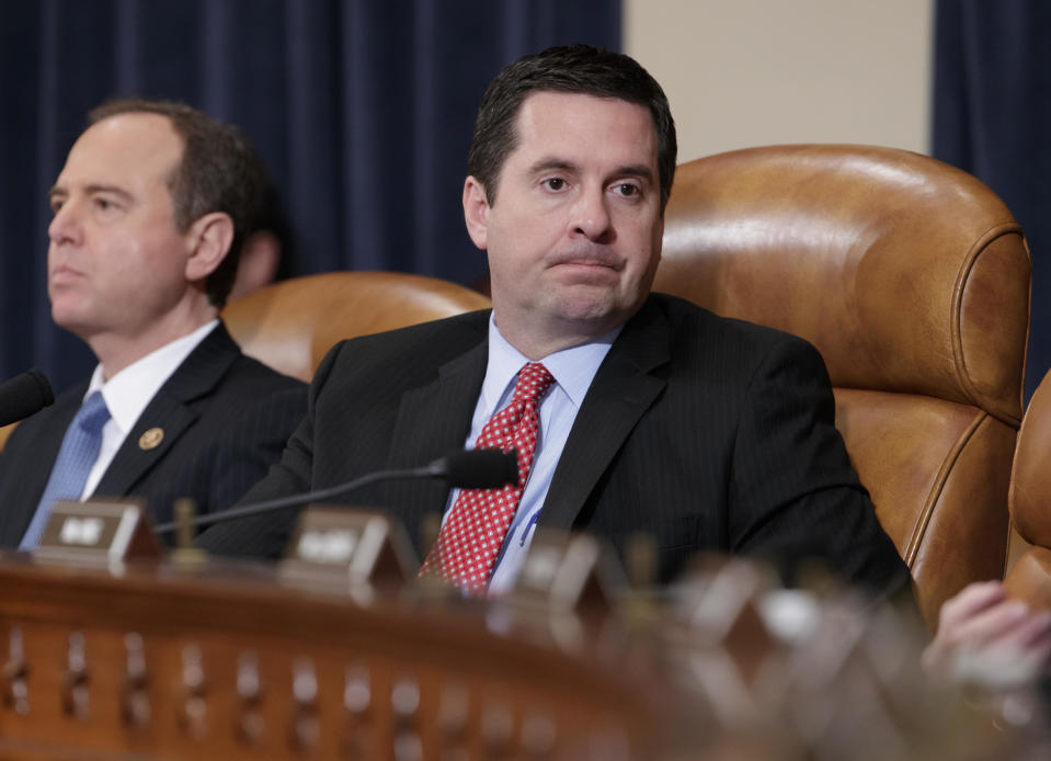 This 2017 photo shows Devin Nunes, right, and Adam Schiff. / Credit: J. Scott Applewhite / AP