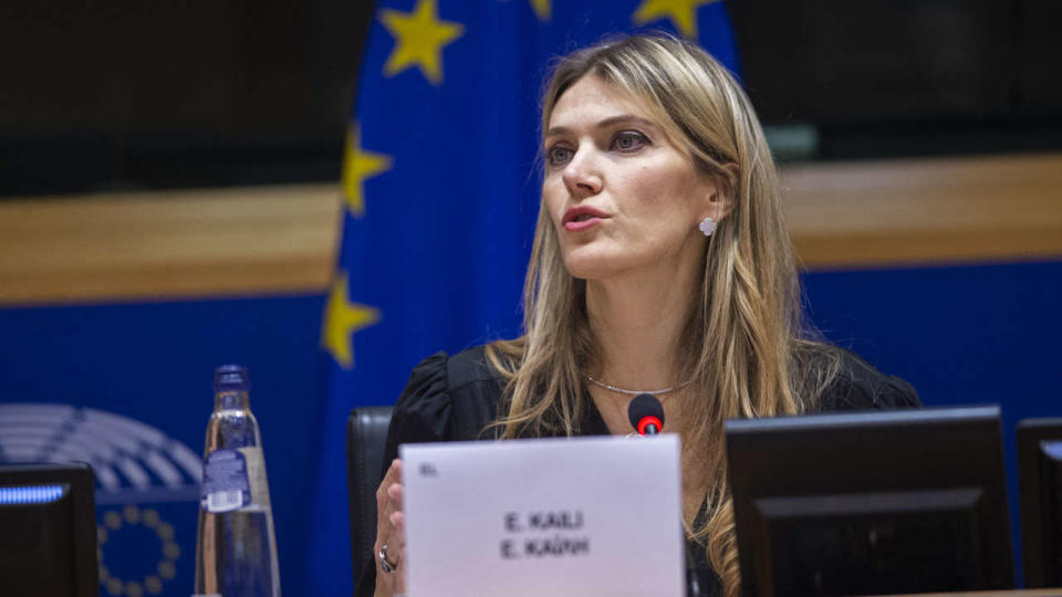 La politicienne grecque et vice-présidente du Parlement européen Eva Kaili le 7 décembre lors de la cérémonie de remise du Prix du livre européen à Bruxelles.