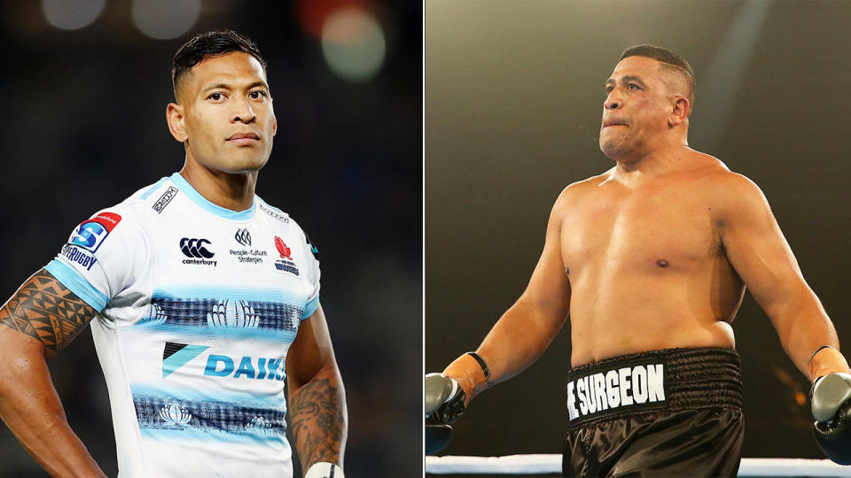 Israel Folau (pictured left) and John Hopoate (pictured right). (Getty Images)