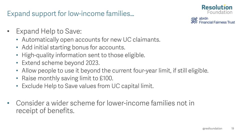 Resolution Foundation has urged the government to support lower income families to save for the future. (Resolution Foundation)