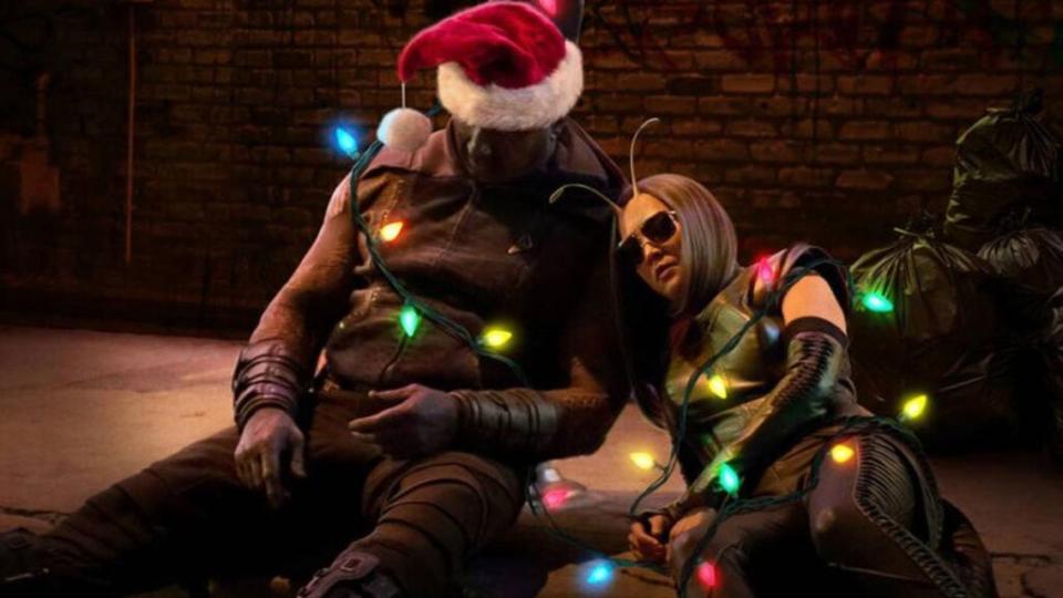 Drax and Mantis in the Guardians of the Galaxy Holiday Special