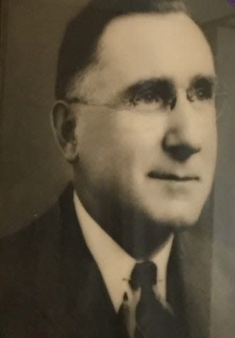 Vallie Dussia's photo as it appeared in a Monroe Council
#1266, Knights of Columbus publication (where he served as the 14th Grand Knight for two terms - from July 1, 1930 to June 30, 1932).  Dussia served as Monroe County’s Judge of Probate from 1948 to 1964. He was also part of
several civic and public awareness issues of the 1950s and 1960s - to restrict youth access to noxious, inappropriate images and to promote teen employment opportunities.