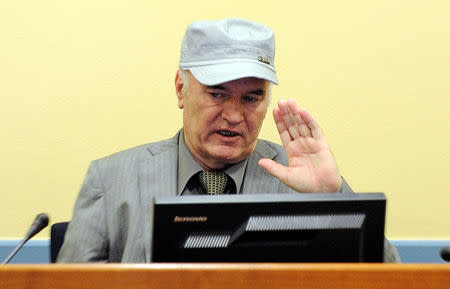 FILE PHOTO: Bosnian Serb wartime general Ratko Mladic appears in court at the International Criminal Tribunal for the former Yugoslavia (ICTY) in the Hague, Netherlands, June 3, 2011. REUTERS/Martin Meissner/Pool/File Photo