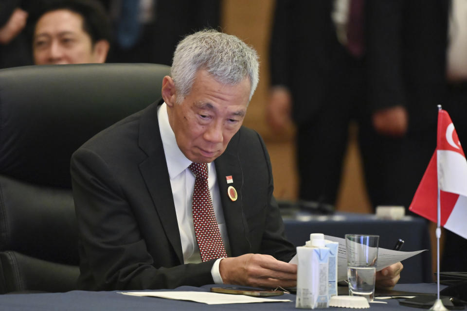 Singapore's Prime Minister Lee Hsien Loong attends a session of the ASEAN-Japan Commemorative Summit Meeting at the Hotel Okura Tokyo in Tokyo Sunday, Dec. 17, 2023. (Kazuhiro Nogi/Pool Photo via AP)