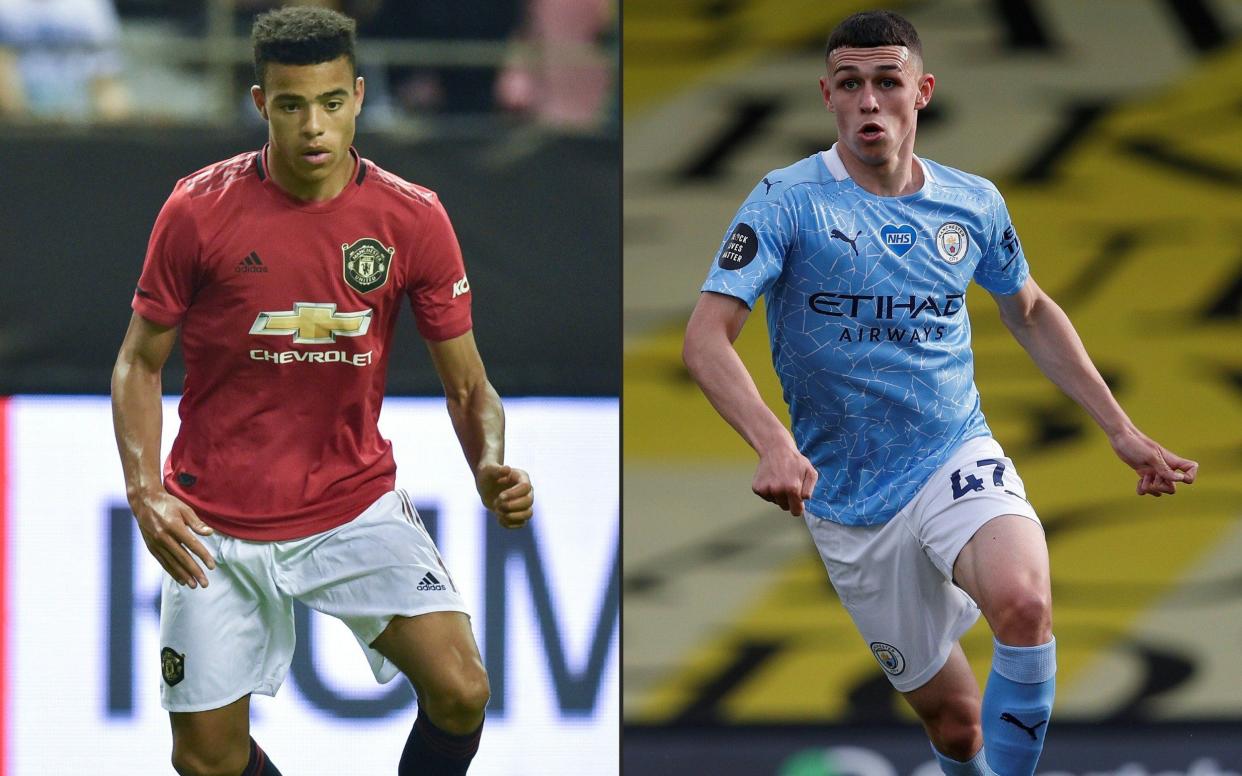 Mason Greenwood and Phil Foden in action. - AFP