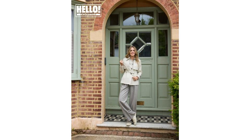 Designer Daisy Knatchbull outside front door at home in London