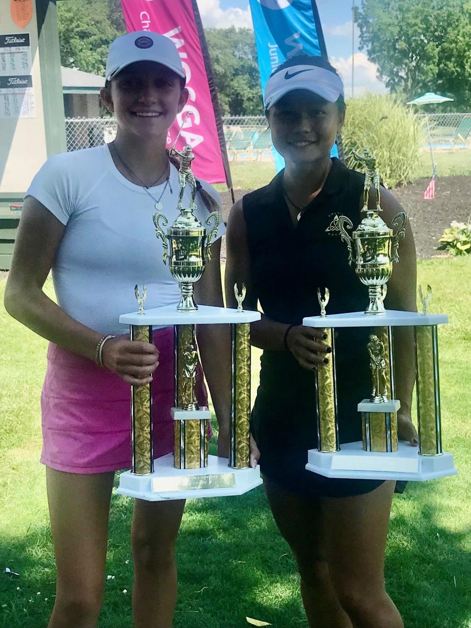 Perrysburg's Sydney Deal, left, poses with runner-up Audrey Ryu of Dublin with the trophies they earned at the end of the two-day, 36-hole Ohio Junior Girls Championship completed Tuesday at Marion Country Club.