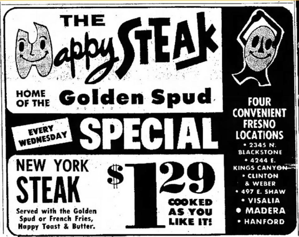 Happy Steak, founded by H.T. “Chic” Brooks and a partner once had four locations and several more across the Valley. One of the last, at Blackstone and Clinton avenues, became a Chinese restaurant before being razed to make way for apartments.