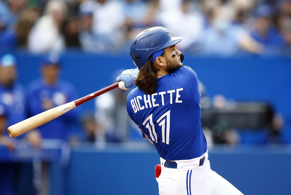 Bo Bichette #11 of the Toronto Blue Jays is a top fantasy baseball shortstop