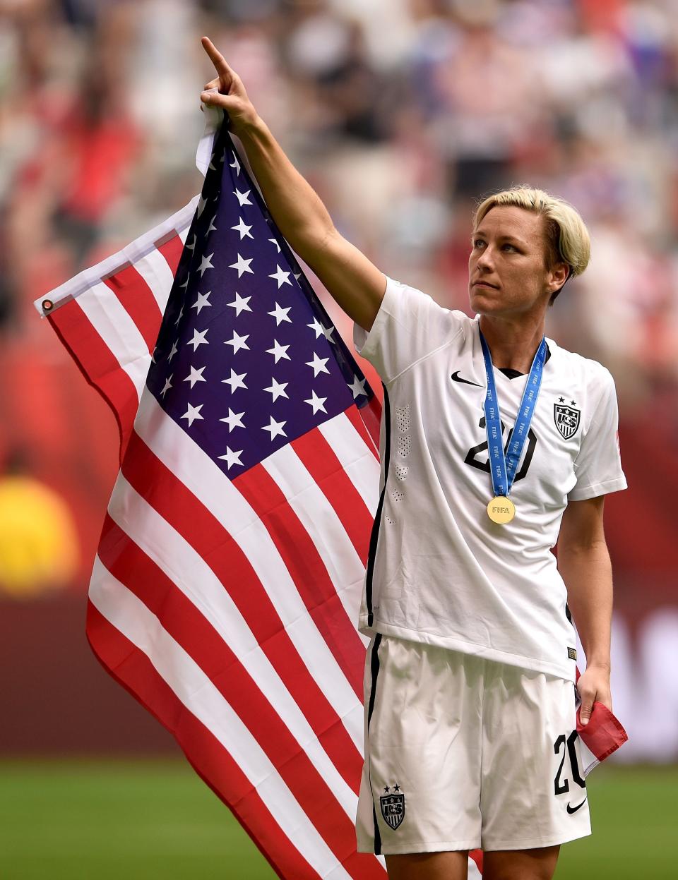 Abby Wambach #20 of the United States celebrates the 5-2 victory against Japan in the FIFA Women's World Cup Canada 2015 Final at BC Place Stadium on July 5, in Vancouver, Canada.