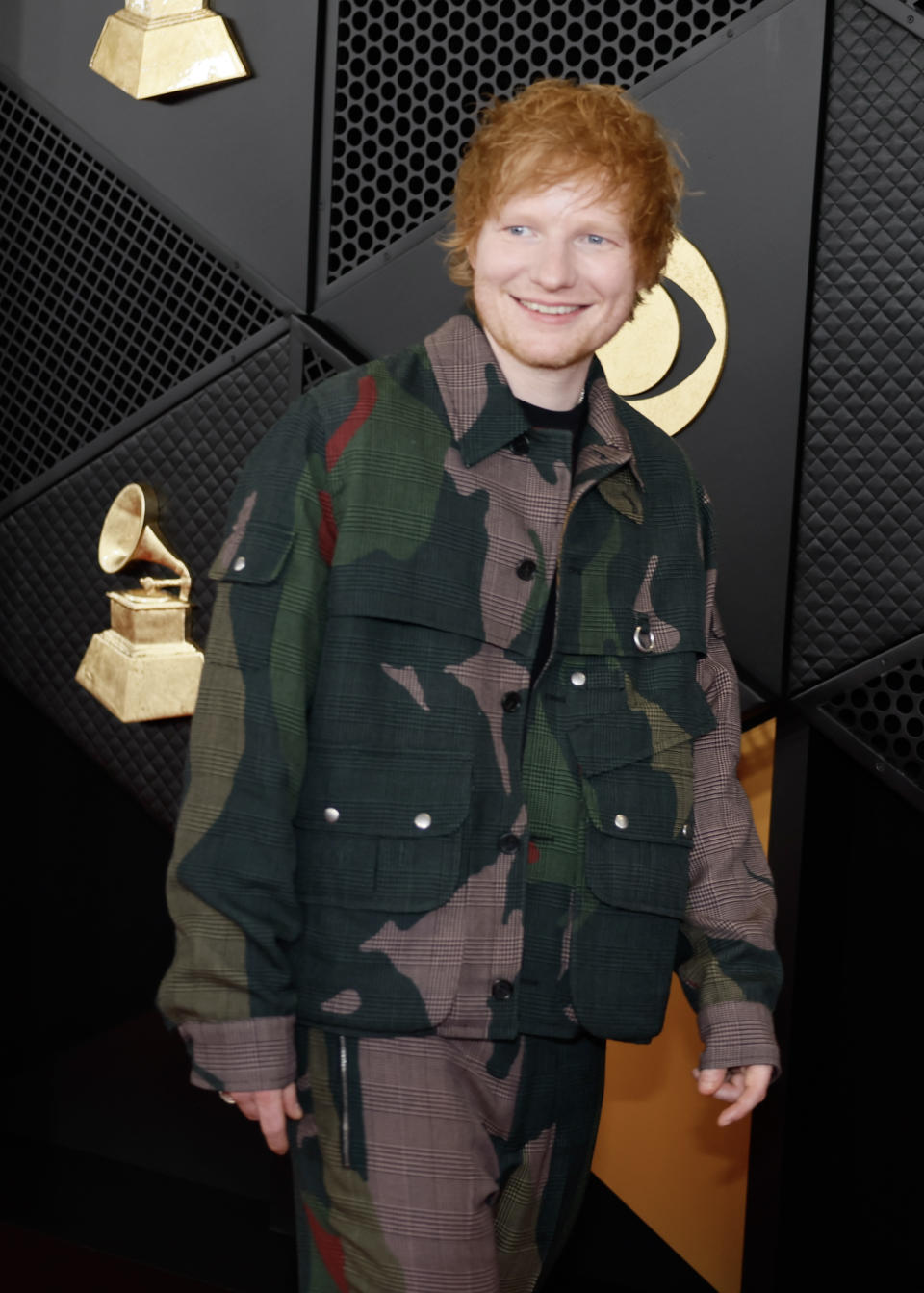 Los Angeles, CA - February 04: Ed Sheeran arrives on the Red Carpet at the Crypto.com Arena  in Los Angeles, CA, Sunday, Feb. 4, 2024. (Allen J. Schaben / Los Angeles Times via Getty Images)