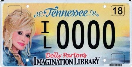 The Dolly Parton's Imagination Library specialty license plate in Tennessee, which benefits the Dollywood Foundation