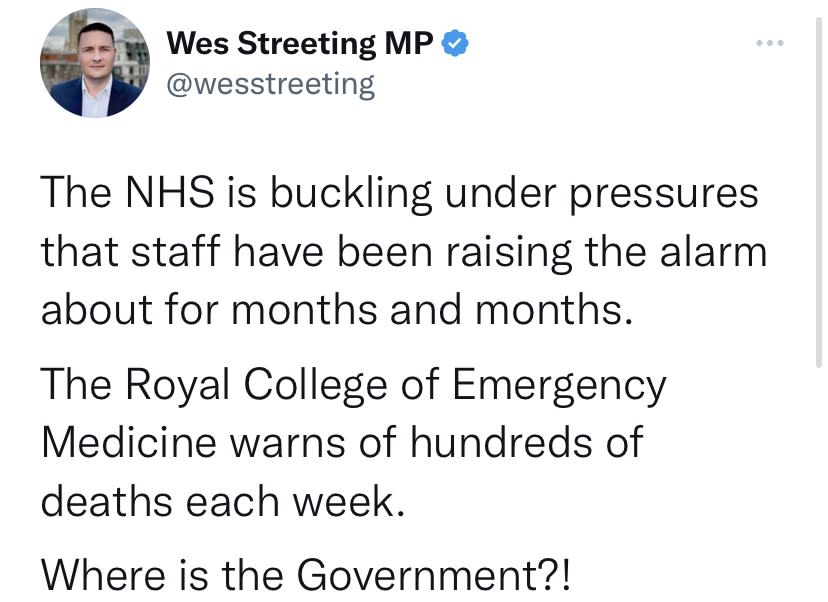 Wes Streeting on NHS delays tweet