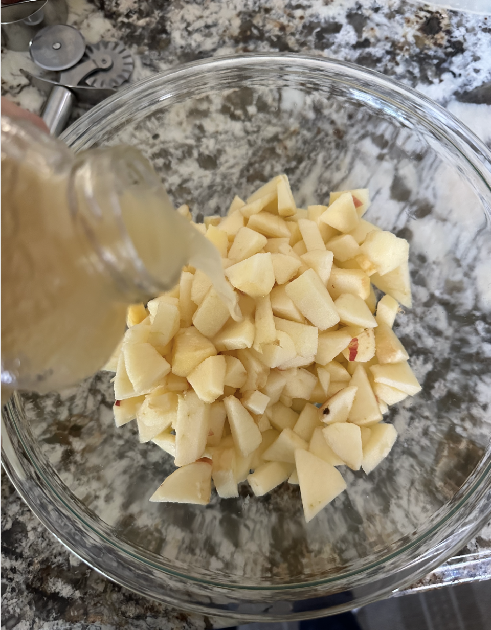 diced apples in a bowl