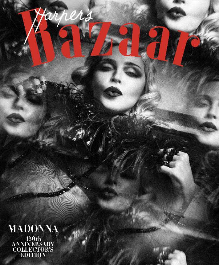 This image provided by Harper's Bazaar shows the cover of the February issue featuring Madonna. Madonna is one of 150 women chosen by editors of the Hearst magazine's 32 editions worldwide as the most fashionable women around the globe. The magazine's first-ever such list comes in celebration of its 150th anniversary, Editor-in-Chief Glenda Bailey said Monday, Jan. 9, 2017. (Harper's Bazaar via AP)