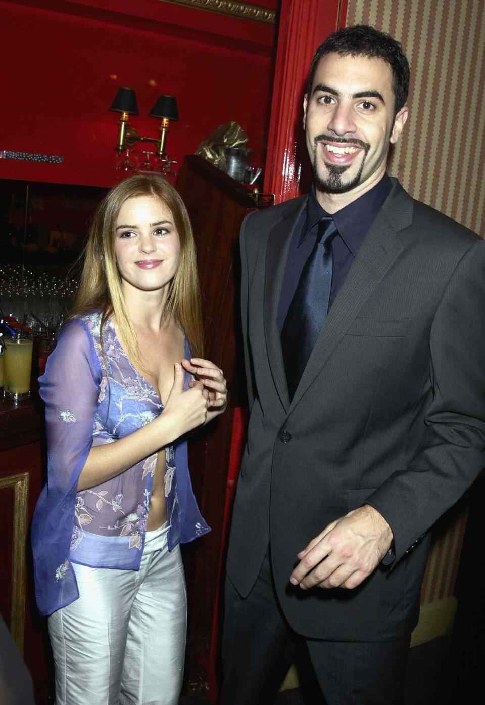 Sacha Baron Cohen aka Ali G and his girlfriend Isla Fisher during the After-Party for the Premiere of the movie 'Ali G The Movie' on March 19th, 2002 at the Mayfair Club in London