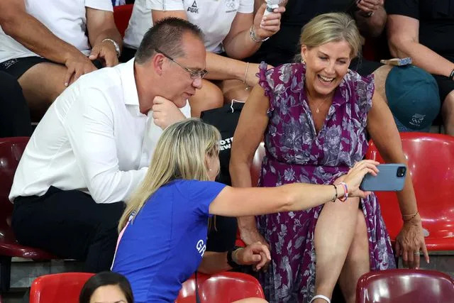 <p>Pascal Le Segretain/Getty</p> Sophie, the Duchess of Edinburgh (left) at the Paris Olympics on Aug. 5, 2024.