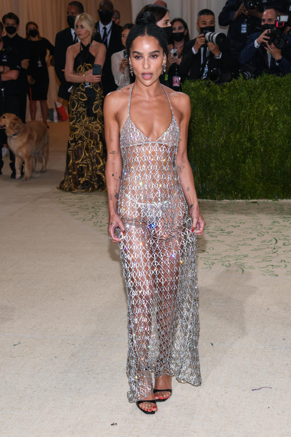 Zo� Kravitz walking on the red carpet at the 2021 Metropolitan Museum of Art Costume Institute Gala celebrating the opening of the exhibition titled In America: A Lexicon of Fashion held at the Metropolitan Museum of Art in New York, NY on September 13, 2021. (Photo by Anthony Behar/Sipa USA)