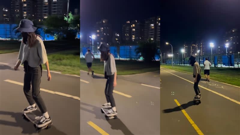 柯佳嬿出現在河濱公園，熟練地溜滑板。（圖／翻攝自柯佳嬿IG）
