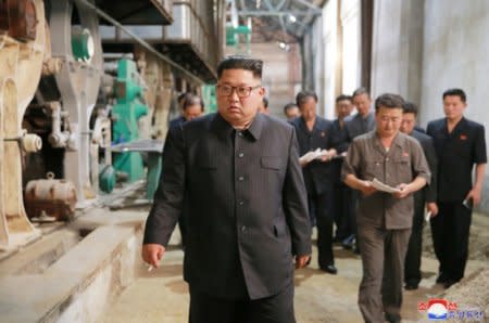 North Korea’s leader Kim Jong Un tours a factory in Sinuiju, North Korea, in this undated photo released by North Korea's Korean Central News Agency (KCNA) July 2, 2018. REUTERS/KCNA/File Photo