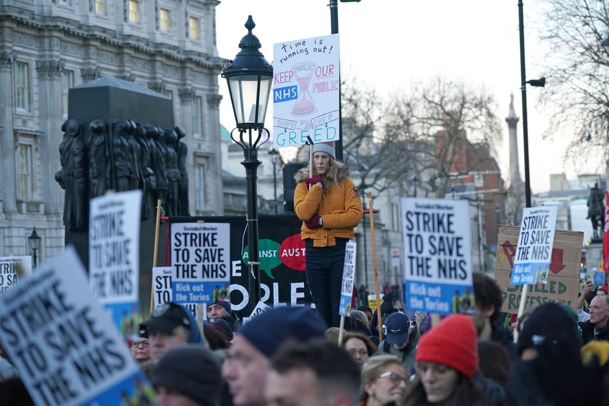 Protesters outside Downing Street on Wednesday  (PA)