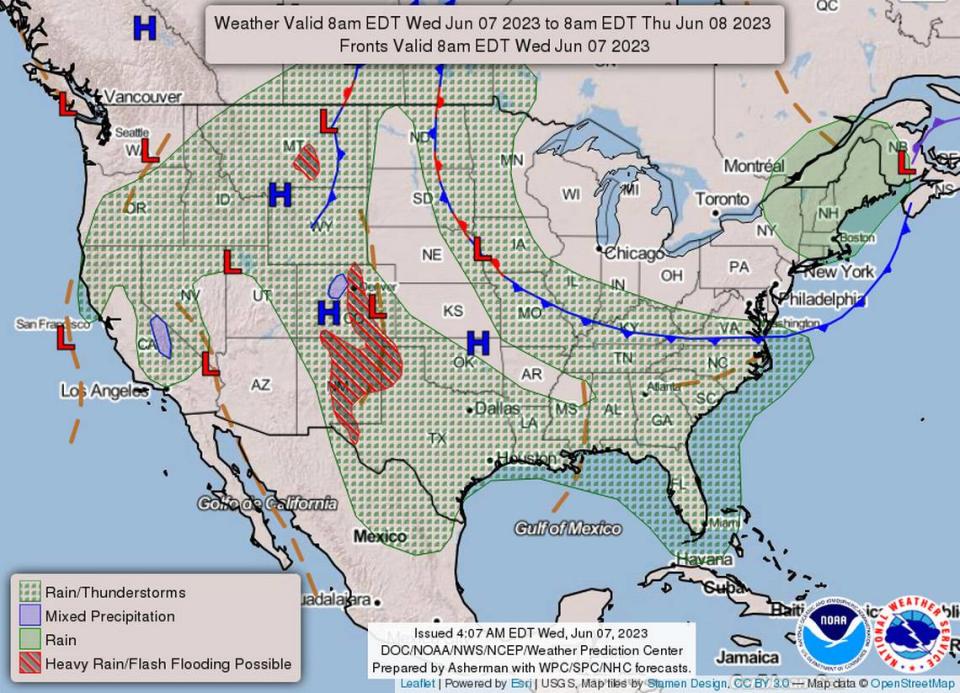 The low-pressure system in southeast California is pulling warm, moist air through Colorado — which is experiencing severe storms — and into the Gem State.