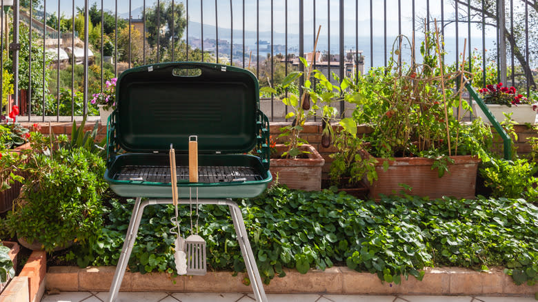 Charcoal grill on patio