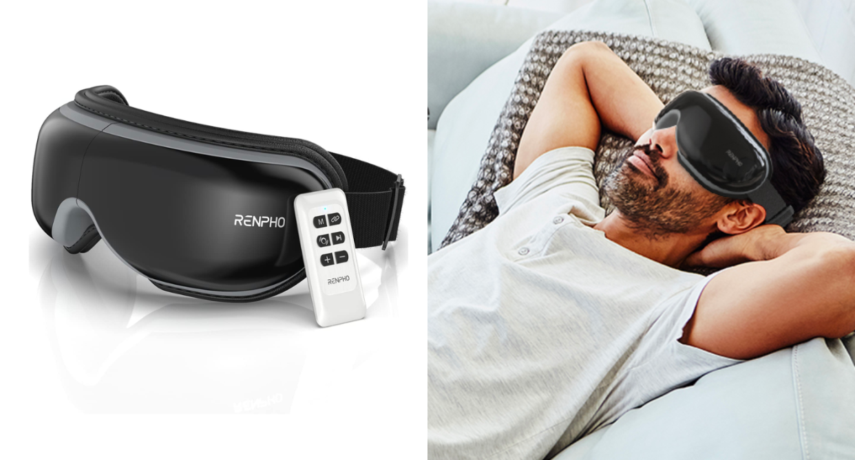 Save $70 on the Renpho Eyeris1 Eye Mask with Heat & Remote Control. Images via Amazon.