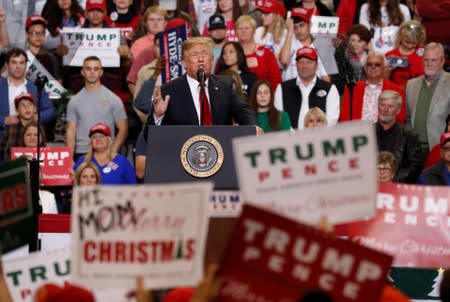FILE PHOTO: U.S. President Trump addresses supporters during a Make America Great Again rally in Biloxi