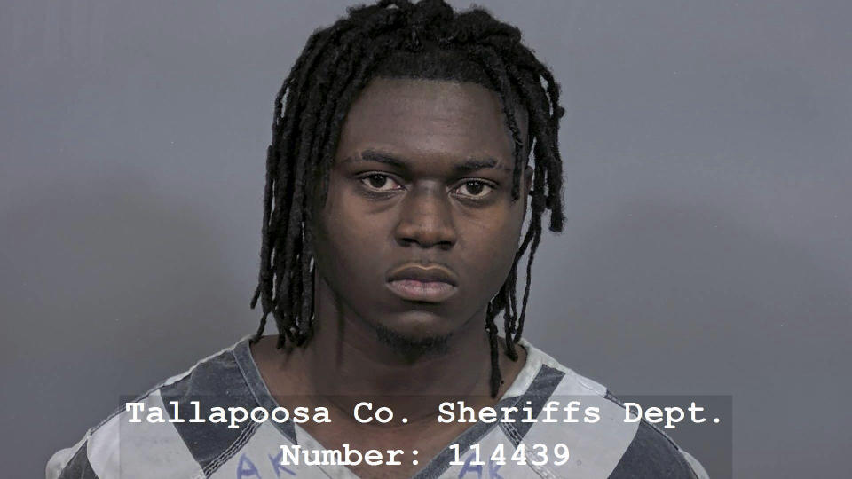 This photo provided by the Tallapoosa Co. Sheriffs Dept. shows Wilson LaMar Hill Jr, 20. Hill and Tyreese McCullough, 17, have been arrested and charged with reckless murder in connection with a shooting that killed four young people at a Sweet Sixteen birthday party in rural Alabama, investigators announced Wednesday. April 19, 2023. (Tallapoosa Co. Sheriffs Dept. via AP)