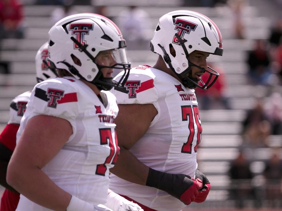 Caleb Rogers, right, returns for Texas Tech, but he is shifting to a different position as coach Joey McGuire tries to shore up a porous pass-protection unit.
