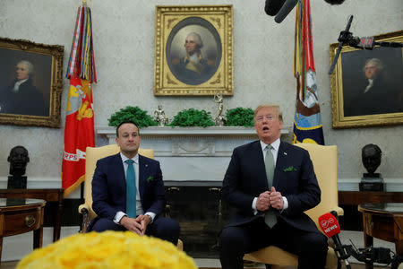 U.S. President Donald Trump speaks while meeting with Ireland's Prime Minister (Taoiseach) Leo Varadkar in the Oval Office of the White House in Washington, U.S., March 14, 2018. REUTERS/Jim Young