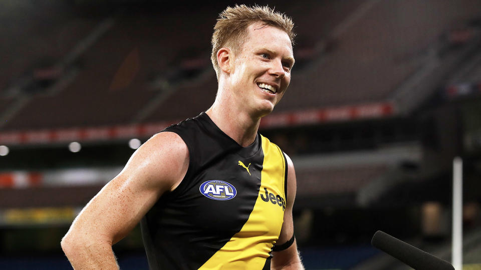 Jack Riewoldt (pictured) revealed Scott Pendlebury took a sly dig at him over his shanked shot on Thursday night. (Getty Images)