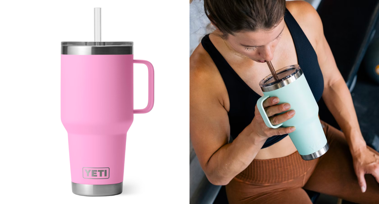 The Yeti Rambler Travel Mug comes in a new pink shade for fall. Images via Yeti.