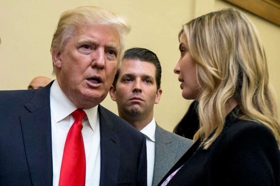 FILE - Donald Trump, left, his son Donald Trump Jr., center, and his daughter Ivanka Trump (Copyright 2022 The Associated Press. All rights reserved.)