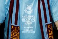 Britain Soccer Football - West Ham United v Manchester United - Barclays Premier League - Upton Park - 10/5/16 General view of a fans shirt dedicated to their final game at the Boleyn ground before the match Action Images via Reuters / John Sibley