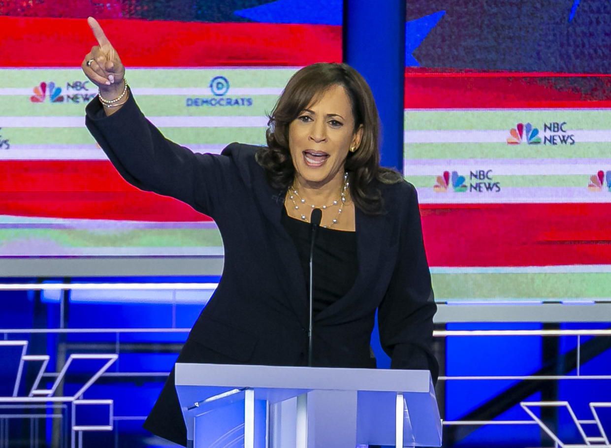 Sen. Kamala Harris, D-Calif., speaks during the second night of the first Democratic presidential debate. (Photo: Al Diaz/Miami Herald/TNS via Getty Images)