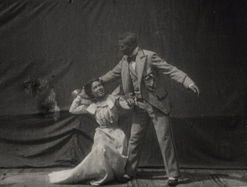 A still from Leksvik version of 'Something Good – Negro Kiss' movie