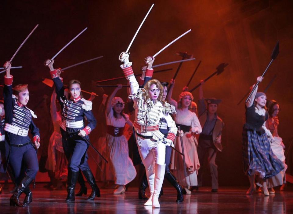 Kei Aran as Oscar Francois de Jarjayes, a female captain of the royal guards in charge of Queen Marie-Antoinette, fighting for Parisians in a revolution during the Takarazuka theatre’s The Rose of Versailles in Tokyo, 2006.