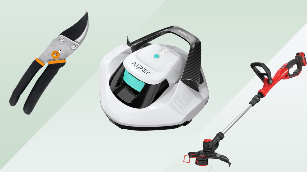 fiskar shears, aiper pool cleaning robot, weedeater