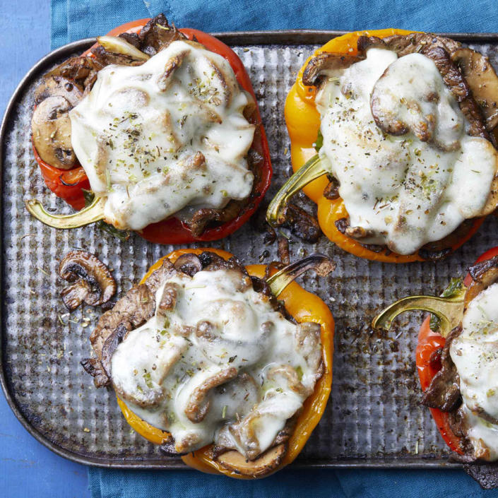 <p>Mounding a classic Philly cheesesteak mixture in a colorful bell pepper and melting cheese on top is an easy way to skip the bread and cut the carbs. <a href="https://www.eatingwell.com/recipe/270428/philly-cheesesteak-stuffed-peppers/" rel="nofollow noopener" target="_blank" data-ylk="slk:View Recipe" class="link ">View Recipe</a></p>