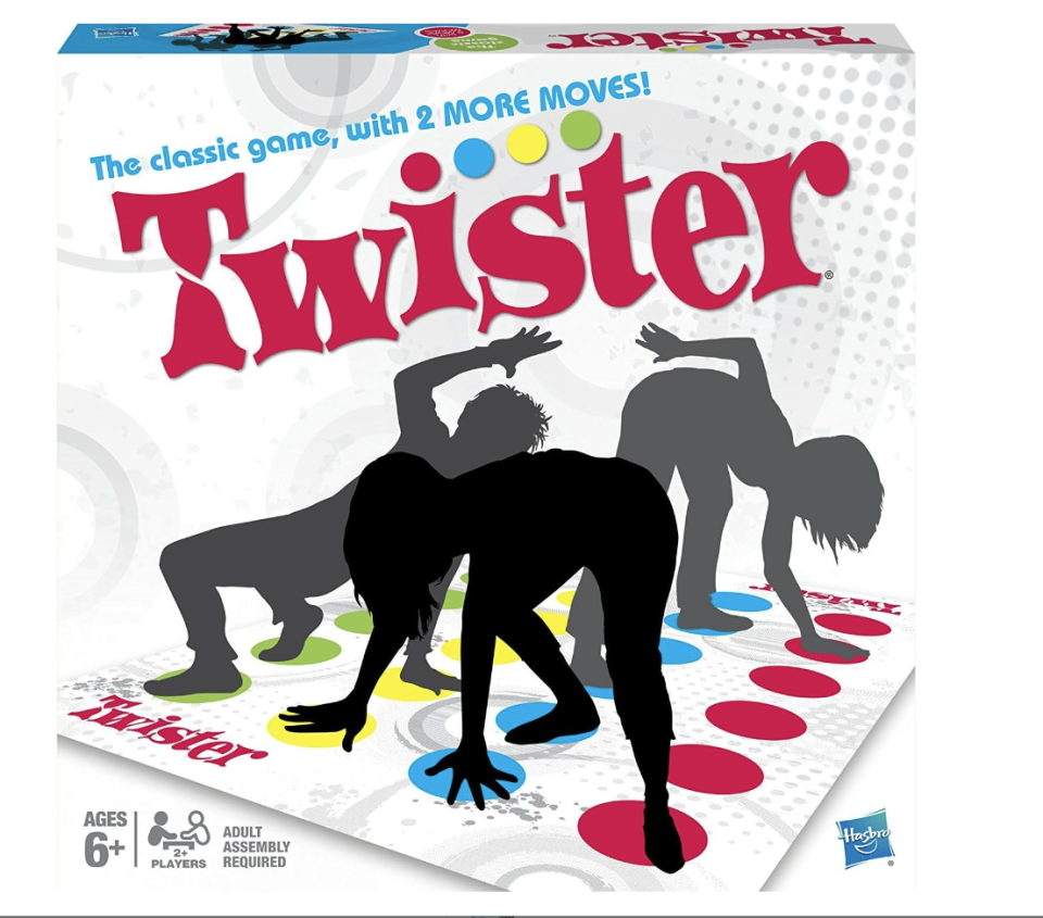 <p><a href="https://www.amazon.com/Hasbro-98831-Twister-Game/dp/B008J87PVC?tag=syn-yahoo-20&ascsubtag=%5Bartid%7C10050.g.46116782%5Bsrc%7Cyahoo-us" rel="nofollow noopener" target="_blank" data-ylk="slk:Shop Now;elm:context_link;itc:0;sec:content-canvas" class="link ">Shop Now</a></p><p>Twister</p><p>$14.87</p>