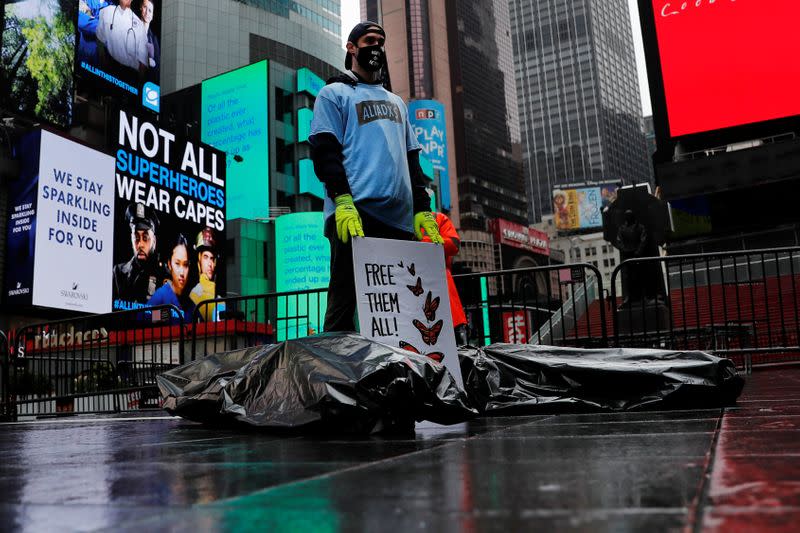 Demonstrators hold May Day protests in Manhattan during the outbreak of the coronavirus disease (COVID-19) in New York