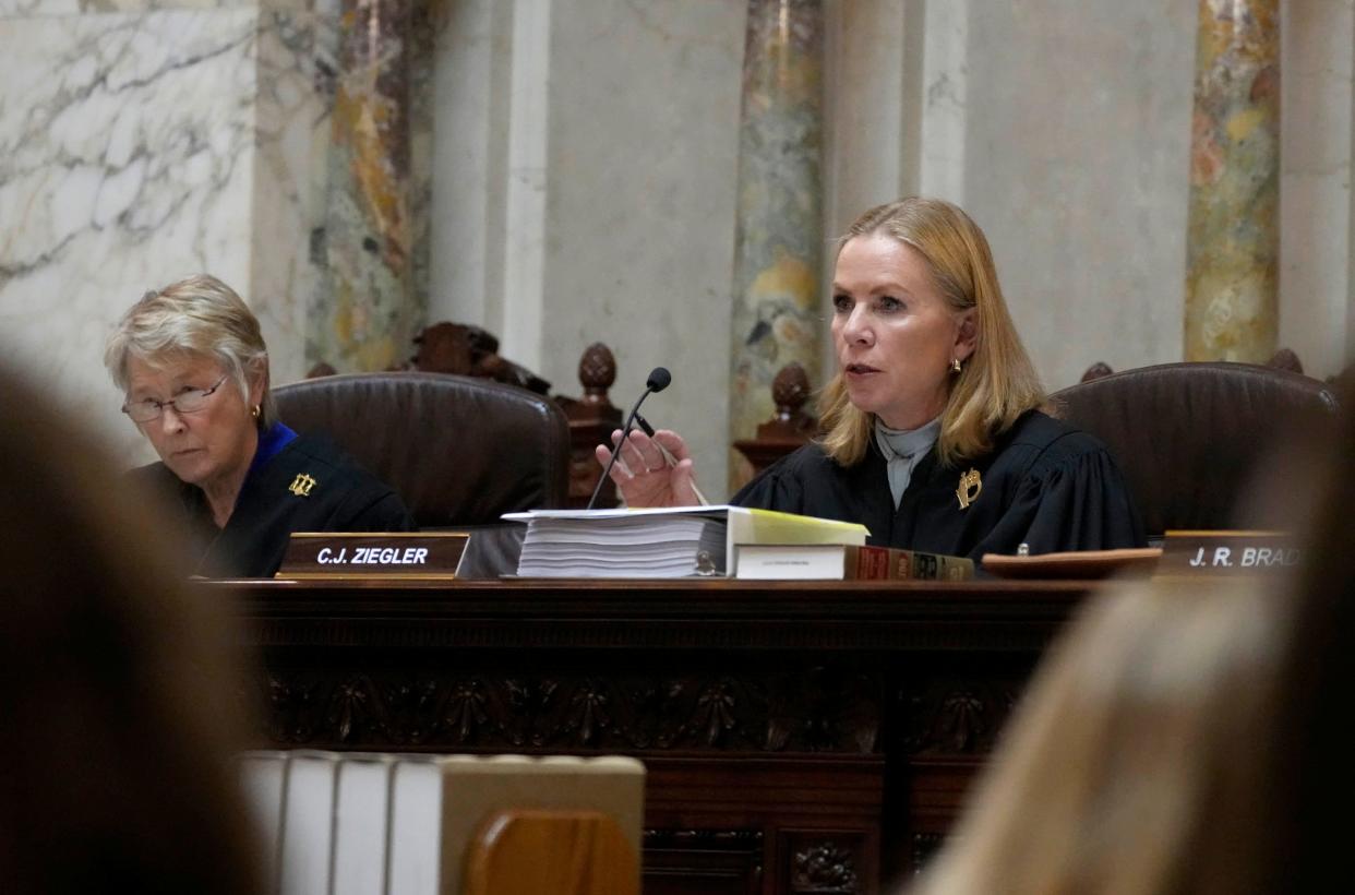 Wisconsin's Supreme Court Chief Justice Annette Ziegler comments as the State Supreme Court hears arguments in a case challenging Wisconsin's electoral maps at the Wisconsin State Capitol in Madison on Tuesday, Nov. 21, 2023. - Mike De Sisti / Milwaukee Journal Sentinel