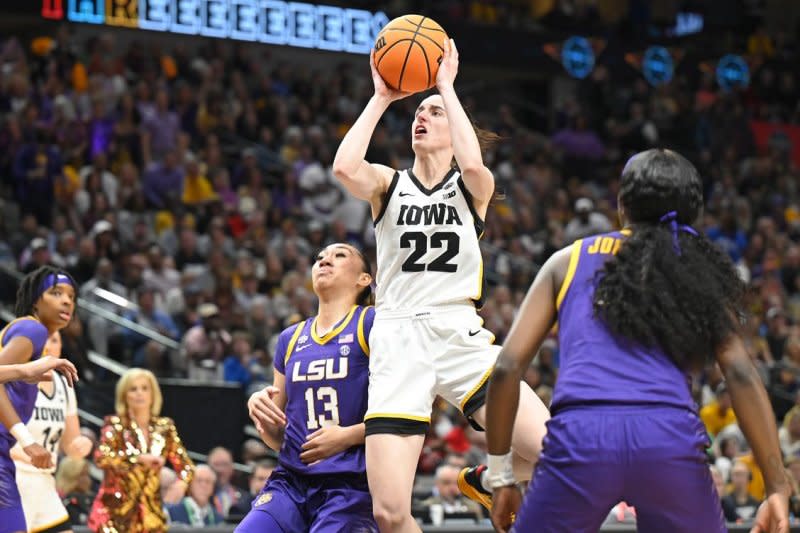 Iowa Hawkeyes guard Caitlin Clark is averaging a national-best 32 points per game this season. File Photo by Ian Halperin/UPI