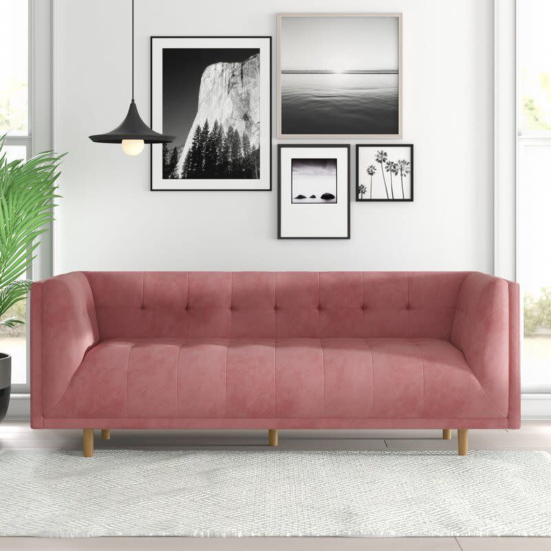 3) Jayda 82" Velvet Tuxedo Arm Sofa