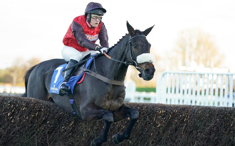 David Maxwell riding Saint Calvados in action during The Chanelle Pharma 1965 Chase at Ascot Racecourse on November 19, 2022 in Ascot, England