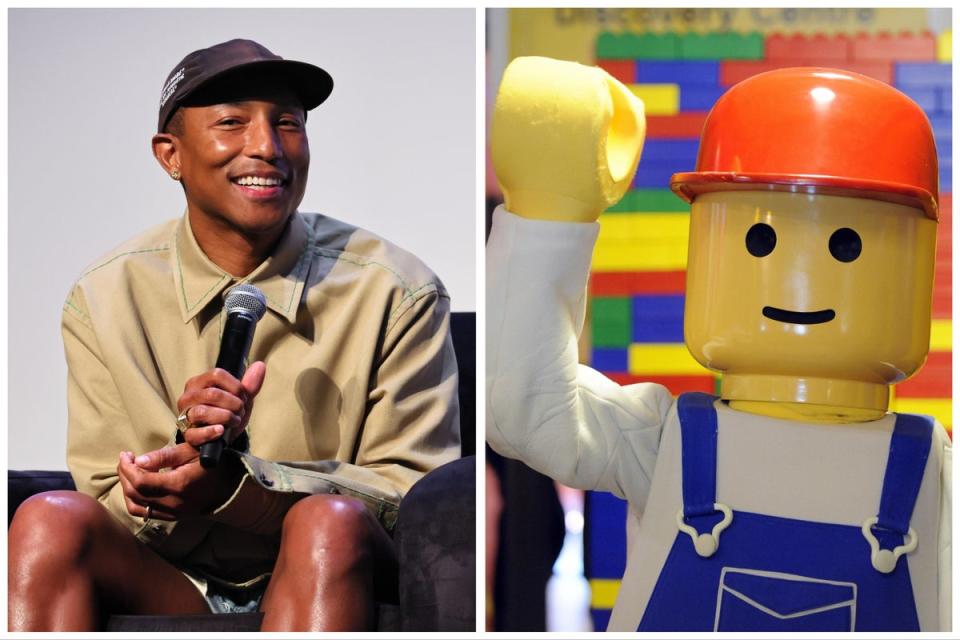 Pharrell Williams (left) and a Lego man (Getty)