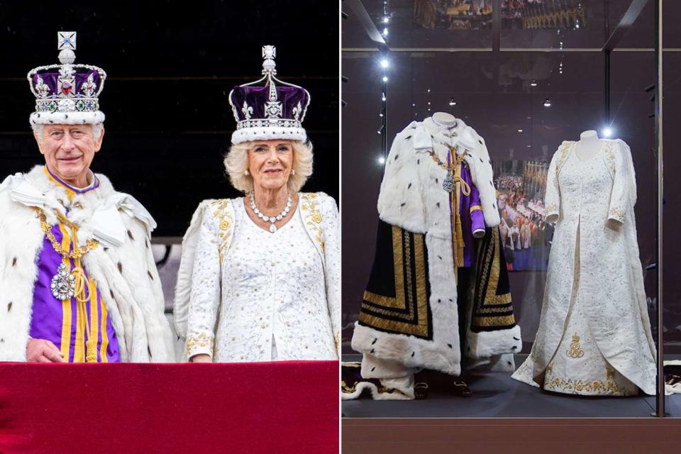 <p>P van Katwijk/Getty Images; Yui Mok/PA Images via Getty Images</p> King Charles and Queen Camilla on May 6, and their coronation ensembles.